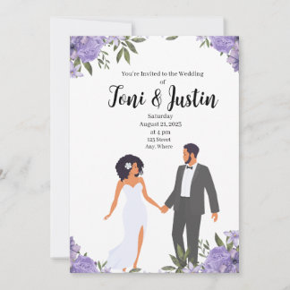 African American Lavender Garden Wedding  Invitation