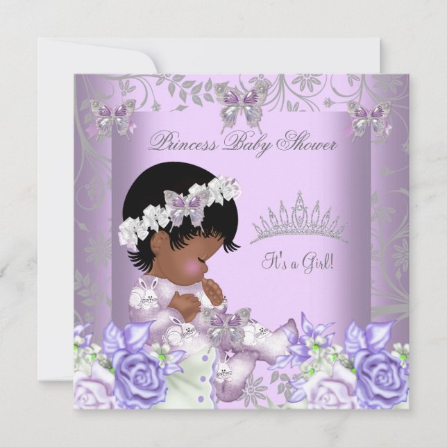African American Lavender Gray Baby Shower Girl 2 Invitation (Front)
