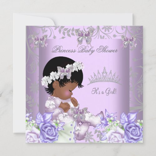 African American Lavender Gray Baby Shower Girl 2 Invitation