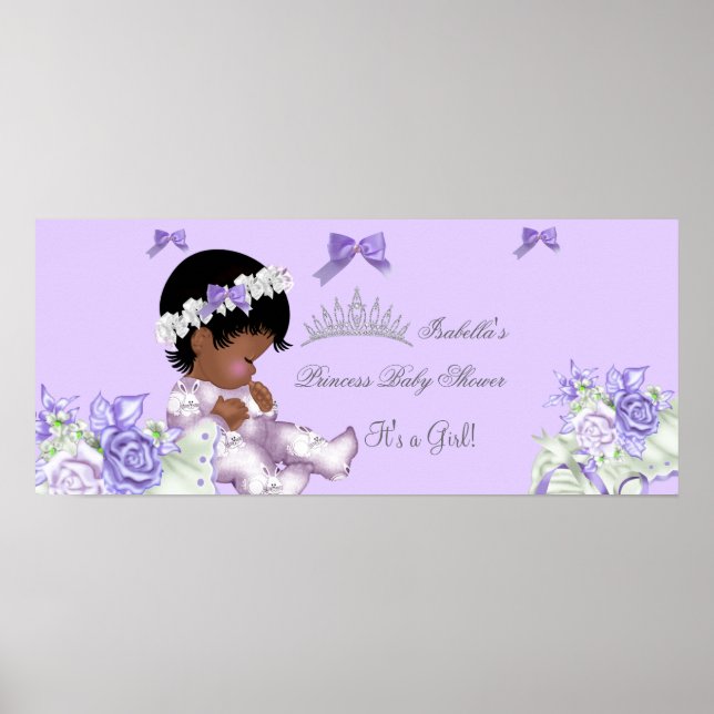 African American Lavender Gray Baby Shower Girl 2 Poster (Front)