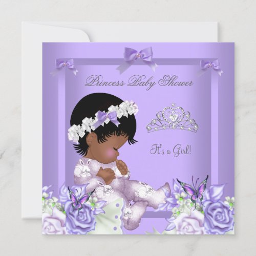 African American Lavender Gray Baby Shower Girl 4 Invitation