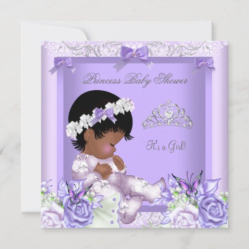 African American Lavender Gray Baby Shower Girl 5 Invitation