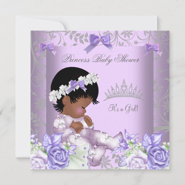 African American Lavender Gray Baby Shower Girl Invitation (Front)