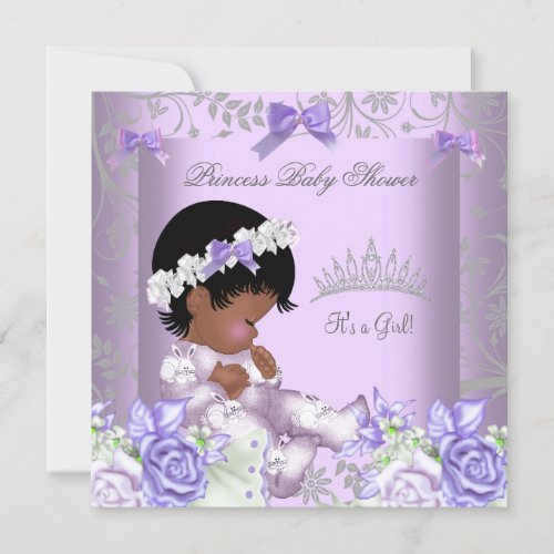 African American Lavender Gray Baby Shower Girl Invitation
