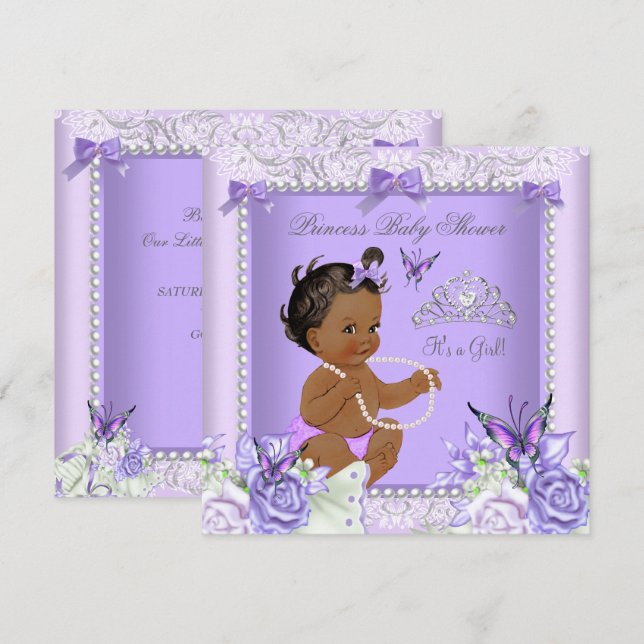 African American Lavender Gray Baby Shower Girl Invitation (Front/Back)