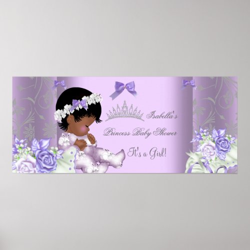 African American Lavender Gray Baby Shower Girl Poster