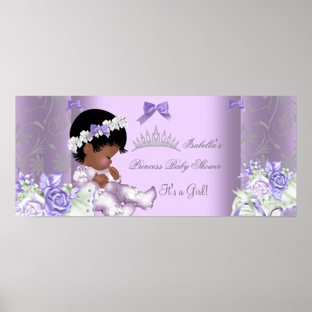 African American Lavender Gray Baby Shower Girl Poster (Front)