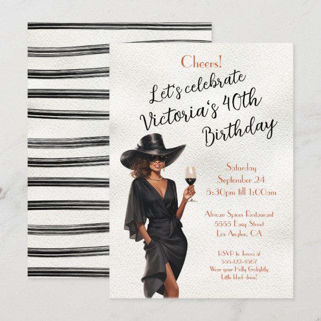 African American LBD Birthday Invitation (Front/Back)