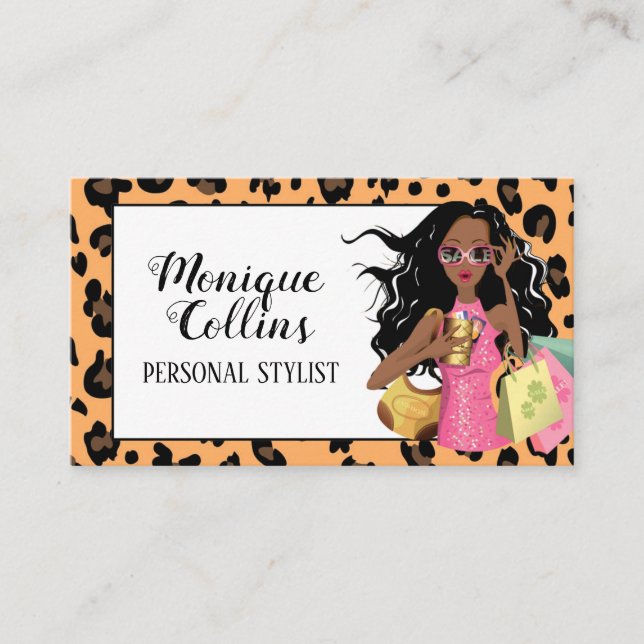 African American Leopard Print Business Card (Front)