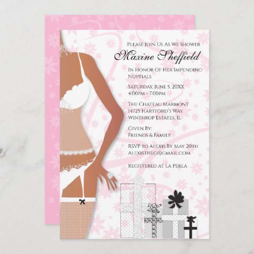 African American Lingerie Bridal Shower Pink   Invitation