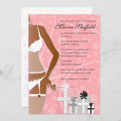 African American Lingerie Bridal Shower Rose Pink Invitation