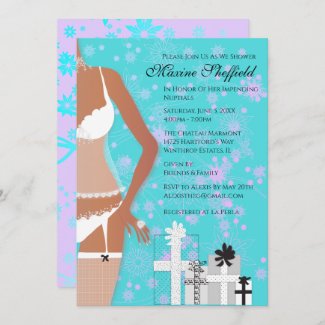 African American Lingerie Bridal Shower Teal  Invitation