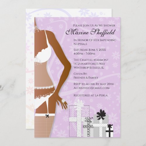 African American Lingerie Bridal Shower Violet  Invitation