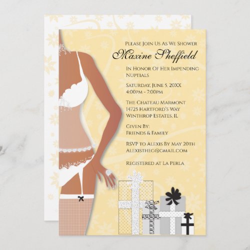 African American Lingerie Bridal Shower Yellow Invitation