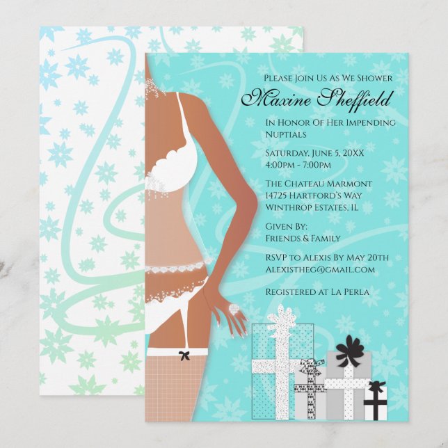 African American Lingerie Bridal Tiffany Green Invitation (Front/Back)
