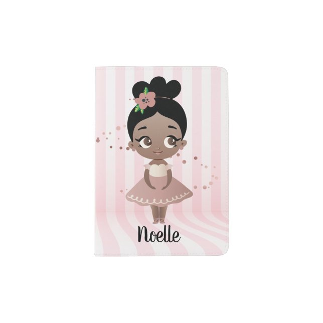 African American Little Girl Ballet Dancer, Flower Passport Holder (Front)