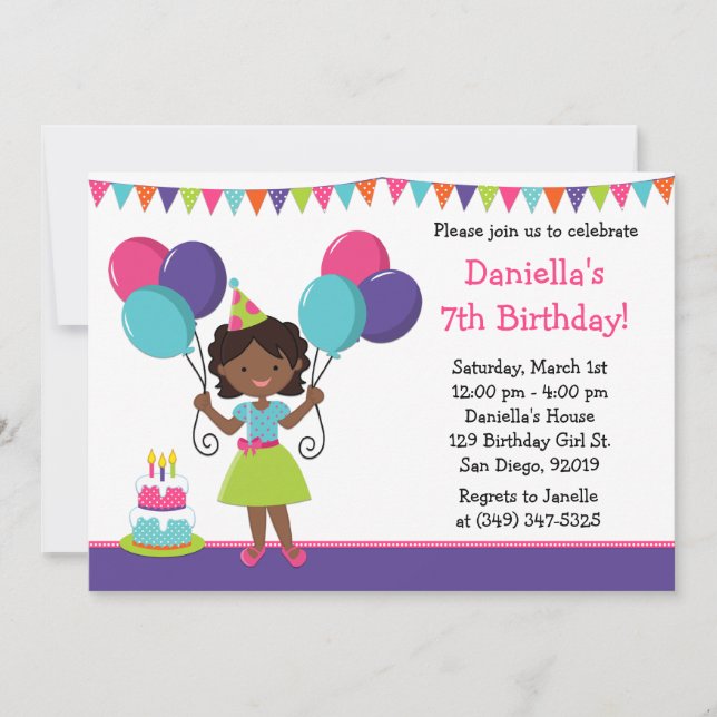 African American Little Girl Birthday Party Invitation (Front)