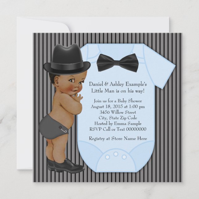 African American Little Man Baby Boy Shower Invitation (Front)