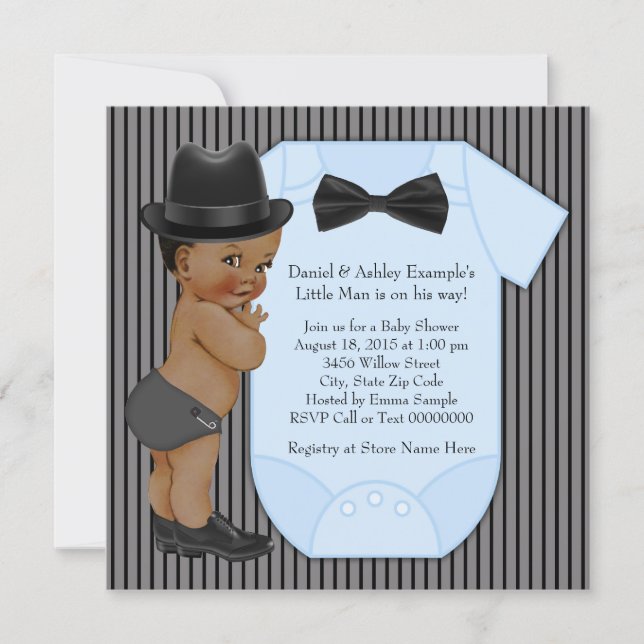 African American Little Man Baby Boy Shower Invitation (Front)