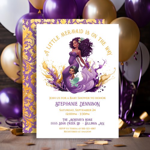 African American Little Mermaid Baby Shower Invitation