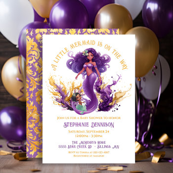 African American Little Mermaid Baby Shower Invitation by McBooboo at Zazzle
