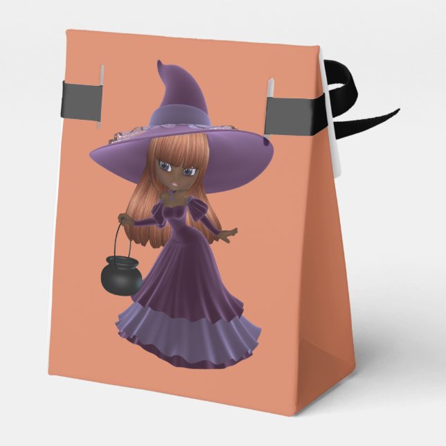African American Little Witch Halloween Treat Favor Boxes (Back Side)