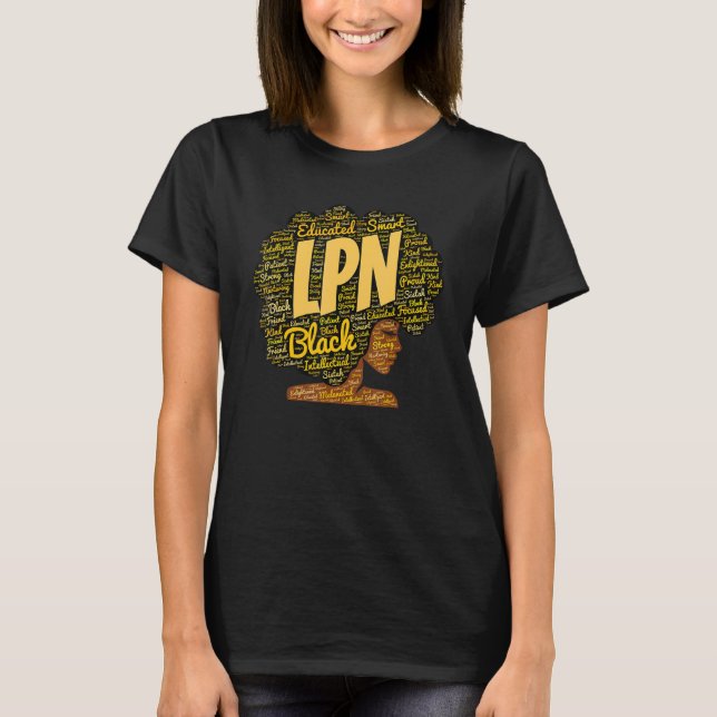 African American LPN Nurse Words in Afro T-Shirt (Front)