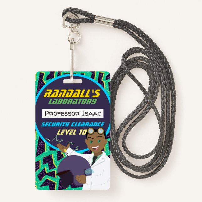 African American Mad Scientist Boy Birthday Badge (Front with Lanyard)