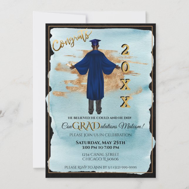 African American Male Grad Invitation (Dark Skin) (Front)