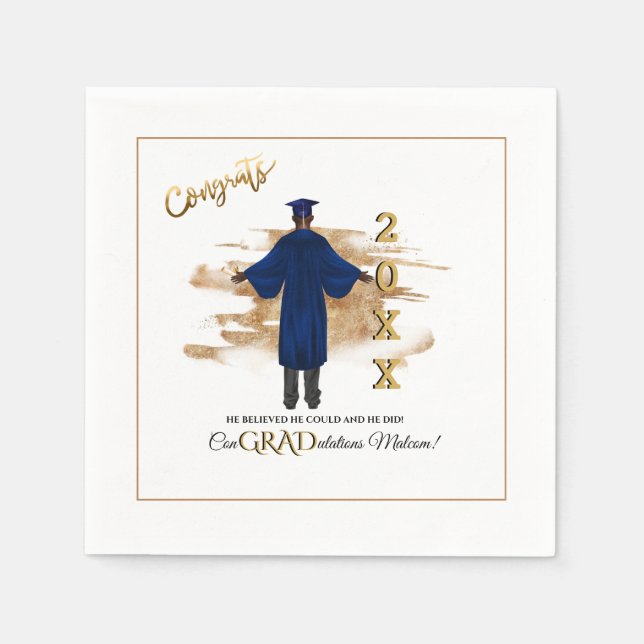 African American Male Grad Invitation (Dark Skin)  Napkins (Front)
