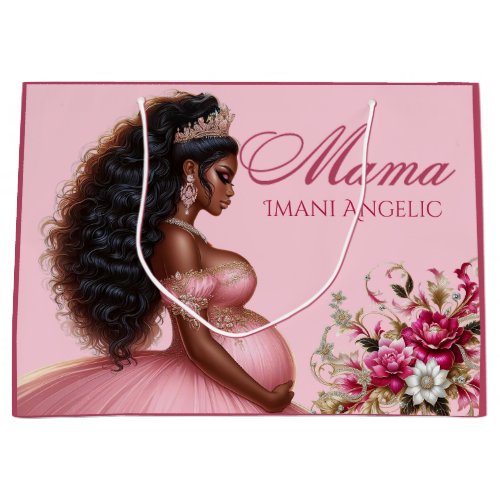 African American Mama to be Pink  Gold Large Gift Bag