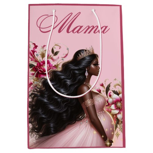 African American Mama to be Pink  Gold Medium Gift Bag