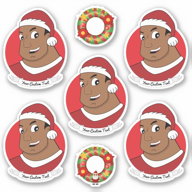  African American man with Santa hat cartoon Sticker (Front)