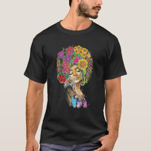 African American Melanin Afro Women Flowers Butter T-Shirt