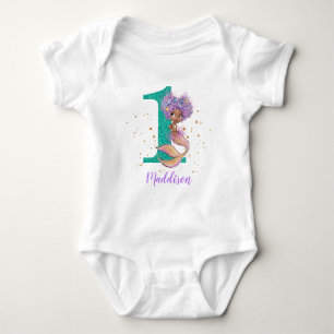African American Mermaid 1st Birthday Baby Bodysui Bodysuit