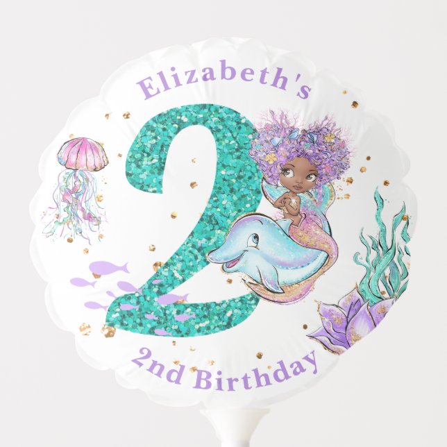 African American Mermaid 2nd Birthday Balloon (Front)