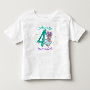 African American Mermaid 4th Birthday T-Shirt