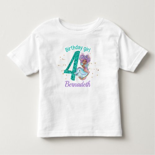African American Mermaid 4th Birthday T_Shirt
