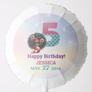 African American Mermaid 5Th Birthday Balloon