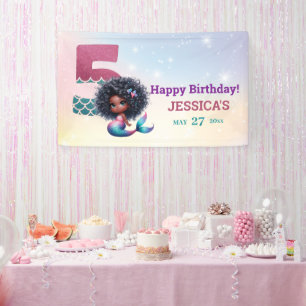 African American Mermaid 5Th Birthday Banner