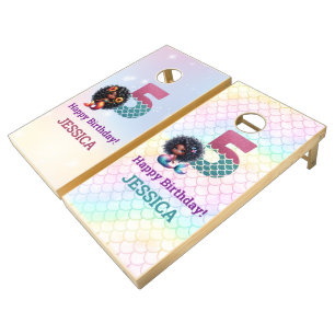 African American Mermaid 5Th Birthday Cornhole Set