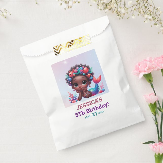 African American Mermaid 5Th Birthday  Favor Bag (Sealed)
