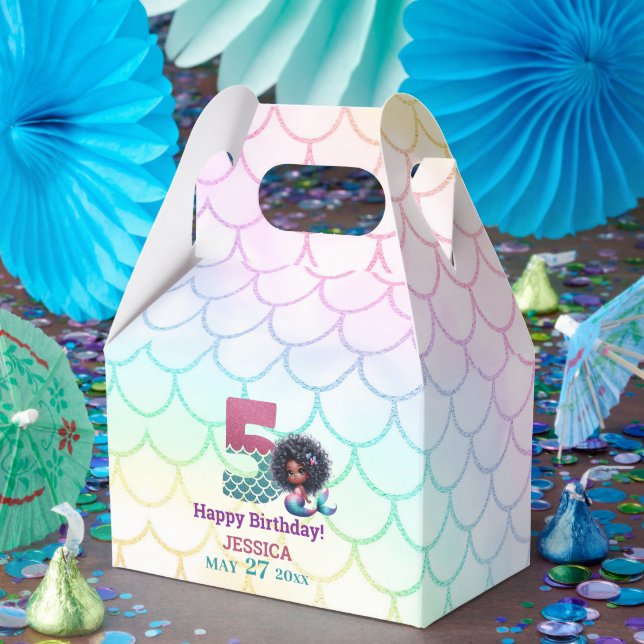African American Mermaid 5Th Birthday  Favor Boxes (Party)