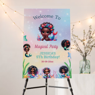 African American Mermaid 5Th Birthday Foam Board