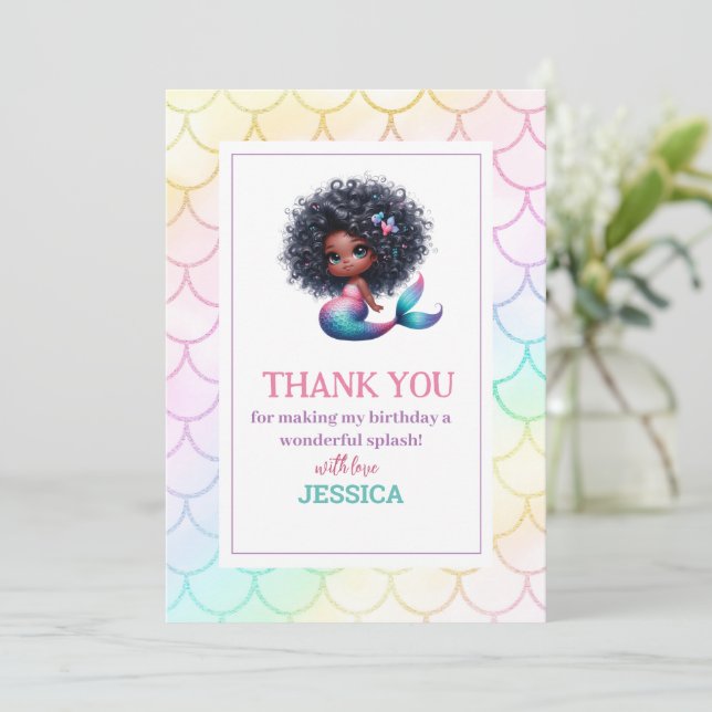 African American Mermaid 5Th Birthday Invitation (Standing Front)