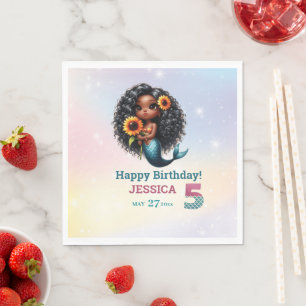 African American Mermaid 5Th Birthday Napkins
