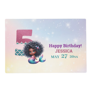 African American Mermaid 5Th Birthday  Placemat