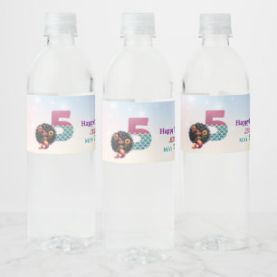 African American Mermaid 5Th Birthday Water Bottle Label