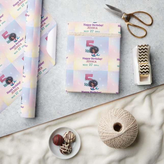 African American Mermaid 5Th Birthday  Wrapping Paper (Crafts)