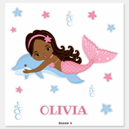 African American Mermaid and Dolphin Vinyl Sticker